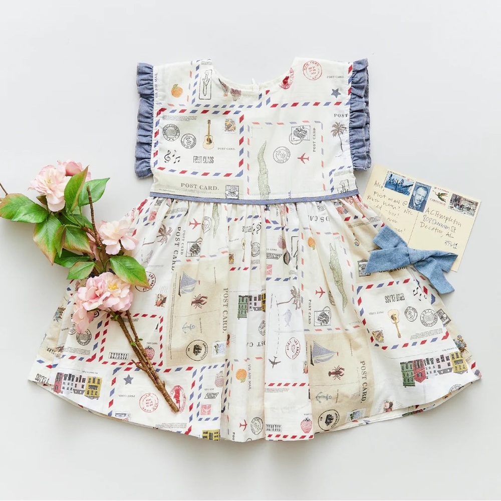 Pink Chicken vintage postcard dress